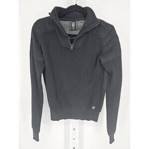 Fried Denim NYC Mens Sz M 1/4 Zip Pullover Sweater Black Textured